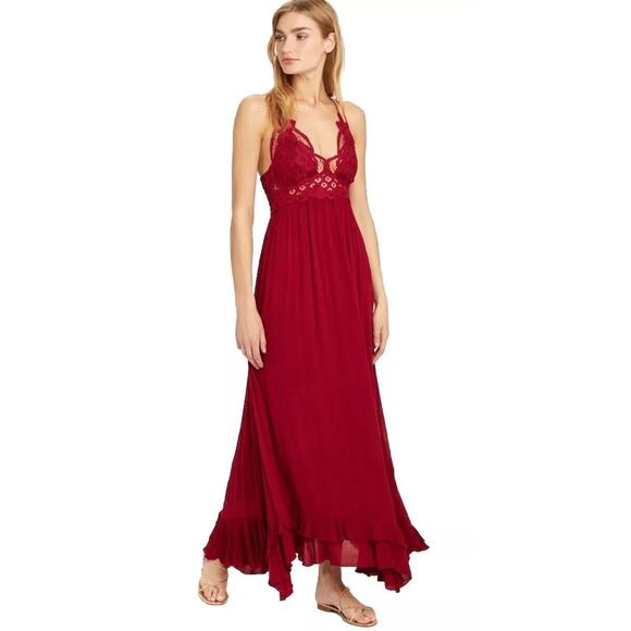 Free People Adella Crochet Maxi Slip Dress Womens Small Red Boho Festival - Picture 2 of 13